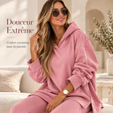 Ensemble Lounge Femme Sweatshirt à Capuche et Legging Côtelé