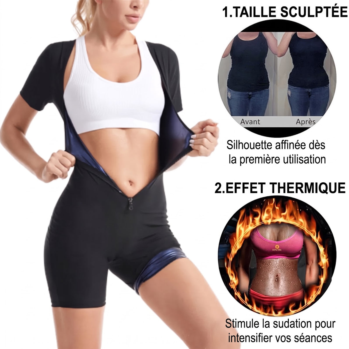 Combishort de Sudation Zippé Manches Courtes