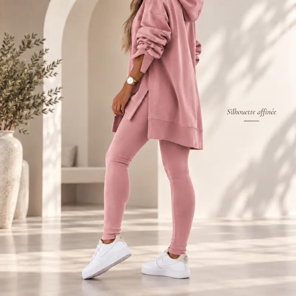 Ensemble Lounge Femme Sweatshirt à Capuche et Legging Côtelé