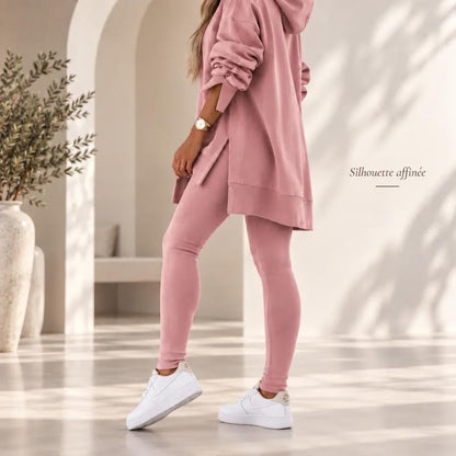 Ensemble Lounge Femme Sweatshirt à Capuche et Legging Côtelé