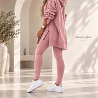 Ensemble Lounge Femme Sweatshirt à Capuche et Legging Côtelé