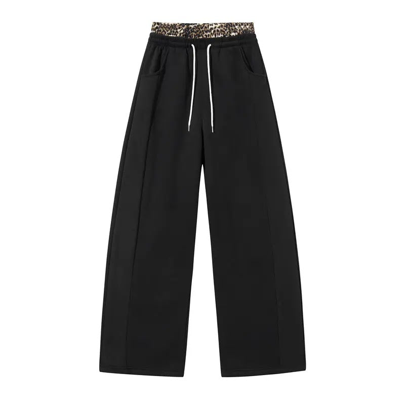 Pantalon large noir taille haute avec ceinture léopard 6