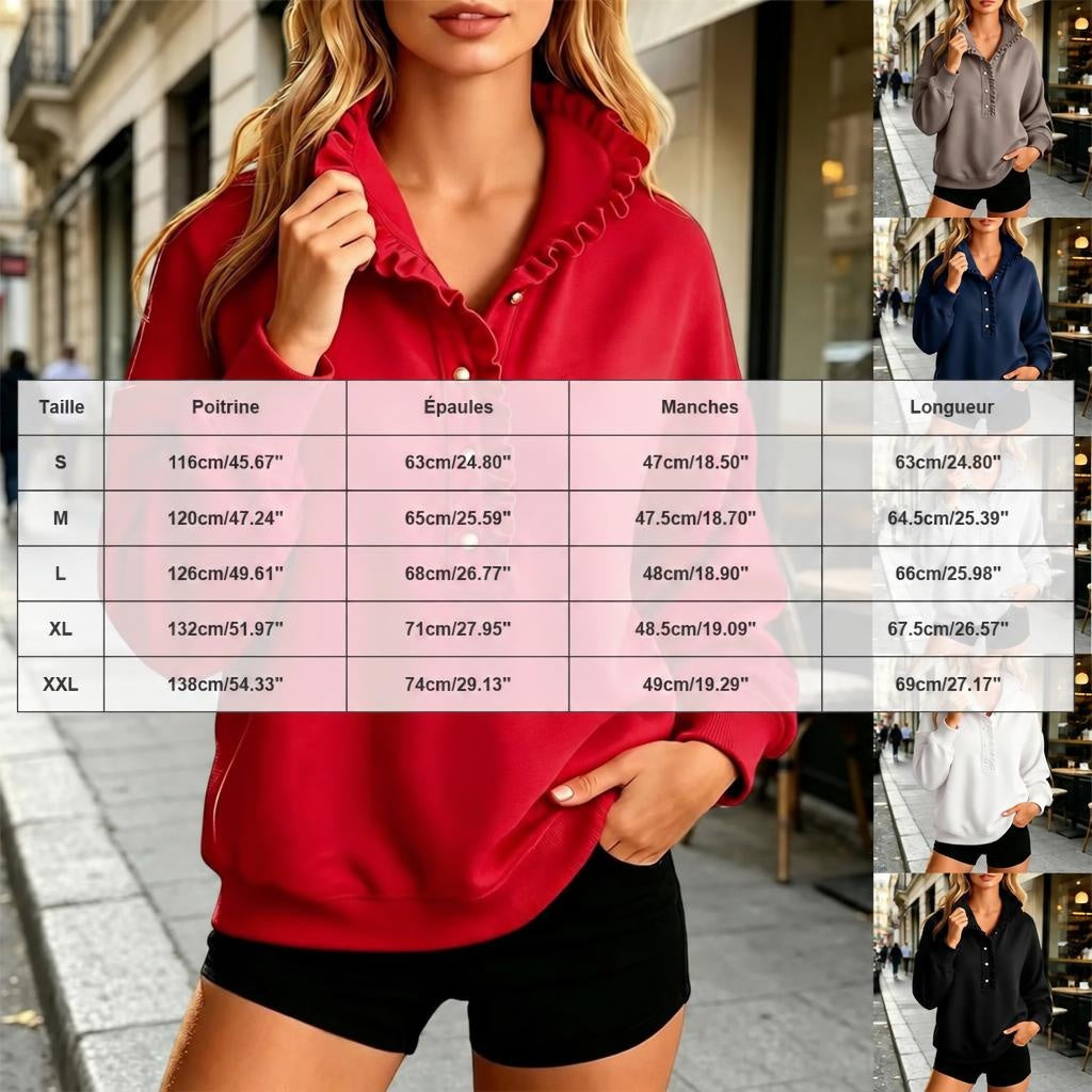 Sweatshirt Col V à Volants