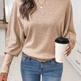T-shirt femme manches chauve-souris col rond beige 2