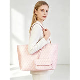 Sac tote bag femme cuir PU matelassé vert grand format – Rose