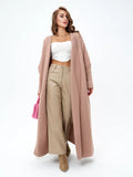 Women's long knit cardigan with open drape front – Rose Poudré
