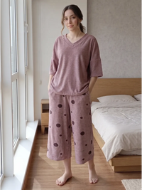 Ensemble pyjama coton rayé avec dentelle – Poudré