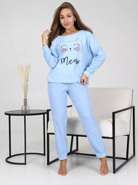 Ensemble pyjama coton rayé avec dentelle – Bleu Ciel
