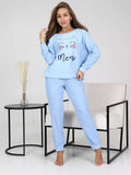 Ensemble pyjama coton rayé avec dentelle – Bleu Ciel