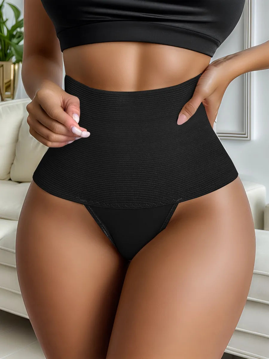 Culotte taille haute noire texturée effet côtelé