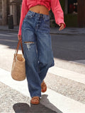Jean large déchiré effet usé – Bleu Denim