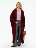 Women's long knit cardigan with open drape front – Bordeaux