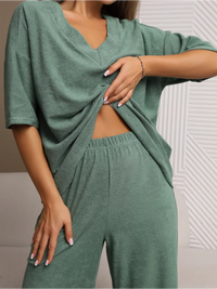 Ensemble pyjama coton rayé avec dentelle – Vert