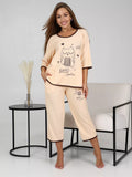 Ensemble pyjama coton rayé avec dentelle – Jaune, Pêche, Poudré