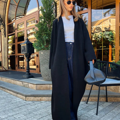 Cardigan Long Femme Tricoté à Drapé Ouvert