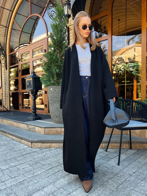 Cardigan Long Femme Tricoté à Drapé Ouvert