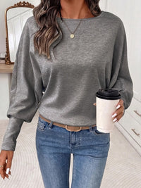 T-shirt femme manches chauve-souris col rond beige – Gris Foncé