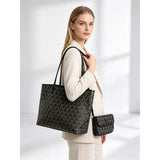 Sac tote bag femme cuir PU matelassé vert grand format – Noir