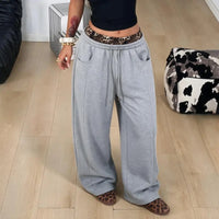 Pantalon large noir taille haute avec ceinture léopard – Gris