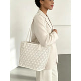 Sac tote bag femme cuir PU matelassé vert grand format – Blanc