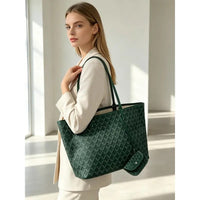Sac tote bag femme cuir PU matelassé vert grand format