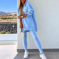 Ensemble lounge femme sweatshirt à capuche et legging côtelé – Bleu