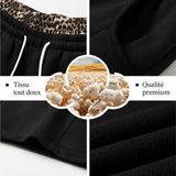 Pantalon Large Noir Taille Haute avec Ceinture Léopard