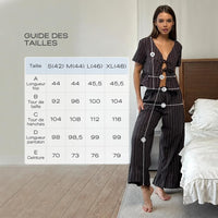 Pyjama Coton Rayé Col V Manches Courtes avec Pantalon