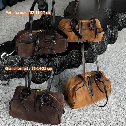 Sac à Main Cuir Velours Camel Grand Format