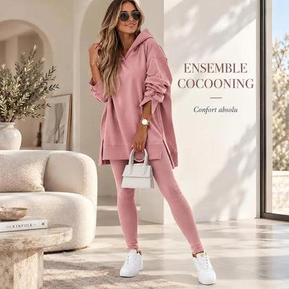 Ensemble Lounge Femme Sweatshirt à Capuche et Legging Côtelé
