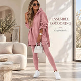 Ensemble Lounge Femme Sweatshirt à Capuche et Legging Côtelé