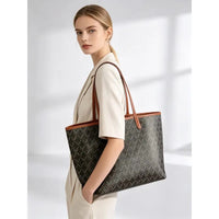 Sac tote bag femme cuir PU matelassé vert grand format – Marron