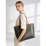 Sac tote bag femme cuir PU matelassé vert grand format – Marron