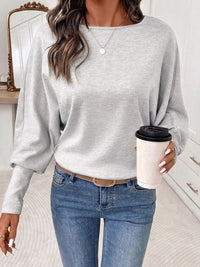 T-shirt femme manches chauve-souris col rond beige – Gris Clair