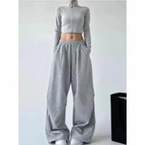 Pantalon Jogging Large Femme Taille Haute Gris