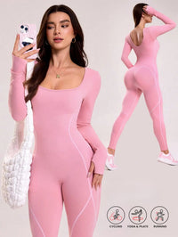 Combinaison Legging Femme Sans Couture Manches Longues Rose