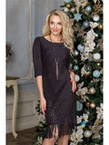 Robe ajustée en daim noir avec frange ajourée 2