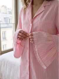 Ensemble pyjama coton rayé avec dentelle 4