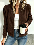 Veste baseball femme imitation suède col montant zip – Marron Café