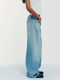 Jean large droit délavé troué à boutons 8