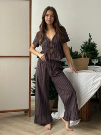 Pyjama coton rayé col V manches courtes avec pantalon 9