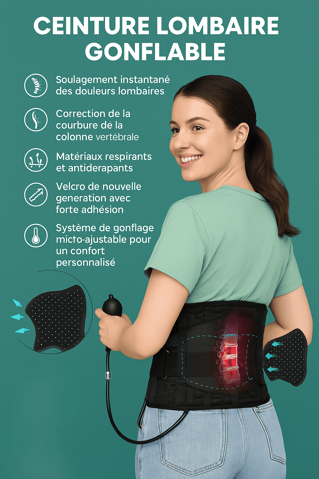 Ceinture Ortho Active Ceinture Lombaire à Air Réglable (tailles