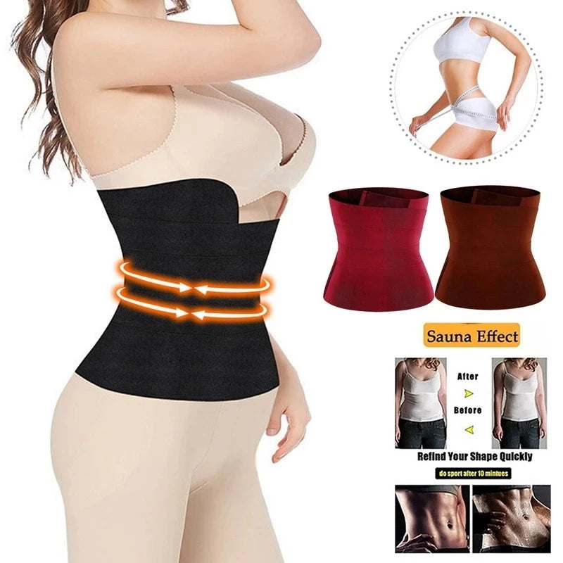Ceinture pour Aplatir le Ventre noire portée pour modeler la taille avec effet sauna et silhouette affinée.