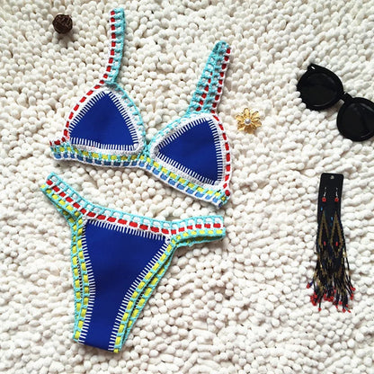 Bikini Triangle Crochet Bordure Colorée Bohème