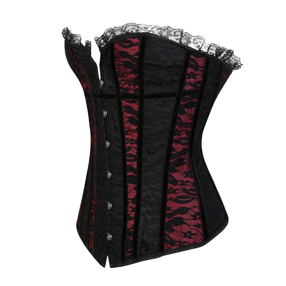 Corset Gothique en dentelle noire et rouge avec laçage, élégant et confortable pour sublimer la silhouette.