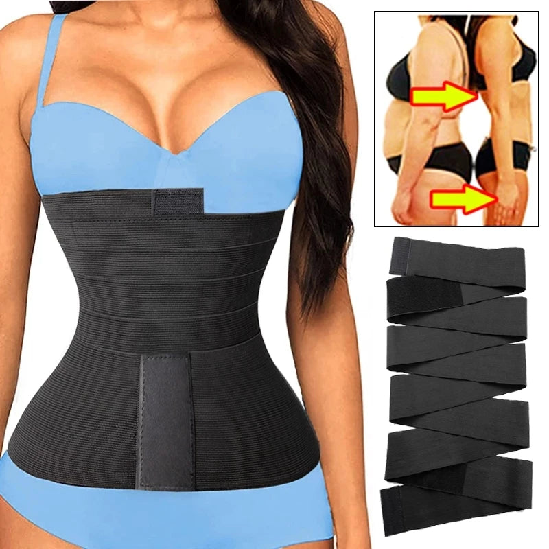 Ceinture pour Aplatir le Ventre noire portée par femme, modèle avant-après silhouette affinée et bande de compression visible.