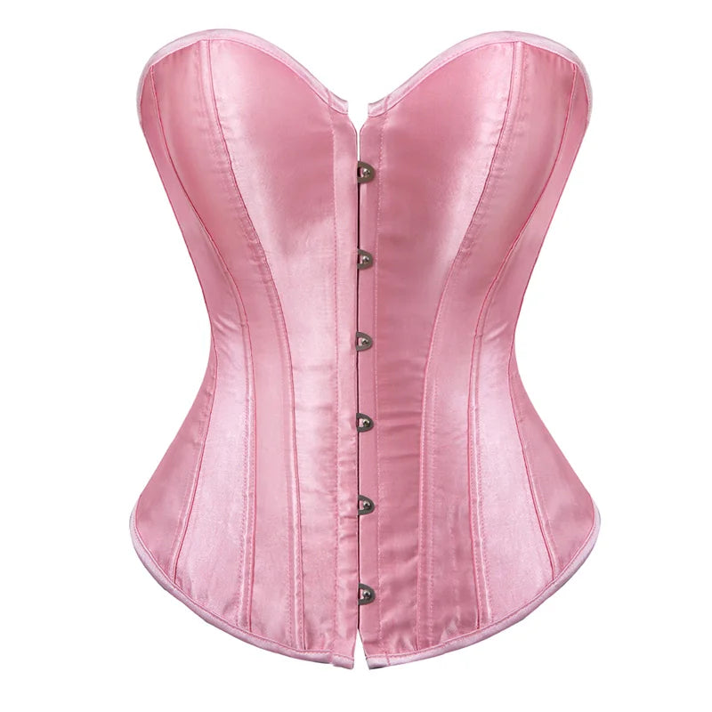 Bustier Satin rose en soie brillante avec boutons decoratifs, coupe ajustee et elegante pour un style raffine