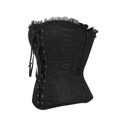 Corset Gothique noir en dentelle avec laçage au dos pour une silhouette élégante et un maintien confortable.