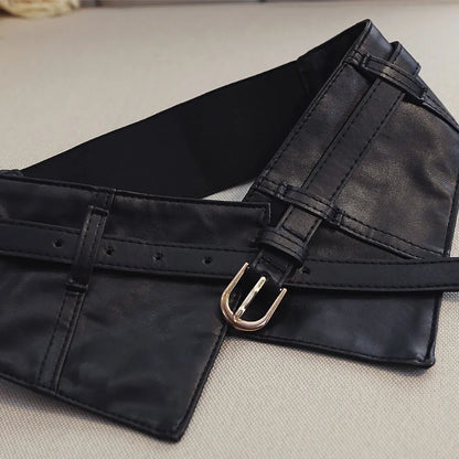 Ceinture Simili Cuir Corset noire en simili cuir PU avec boucle métallique et design corset élégant et confortable.