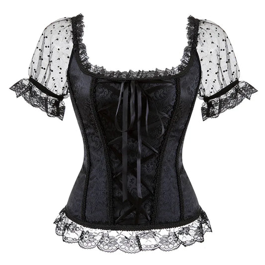 Corset avec Dentelle et Manches Transparentes